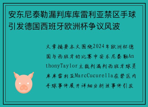 安东尼泰勒漏判库库雷利亚禁区手球引发德国西班牙欧洲杯争议风波